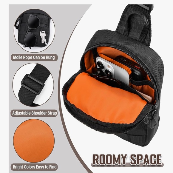 NWOT Black Sling Bag Men Women, Tactical Inspired Waterproof Utility EDC Travel - Picture 2 of 11